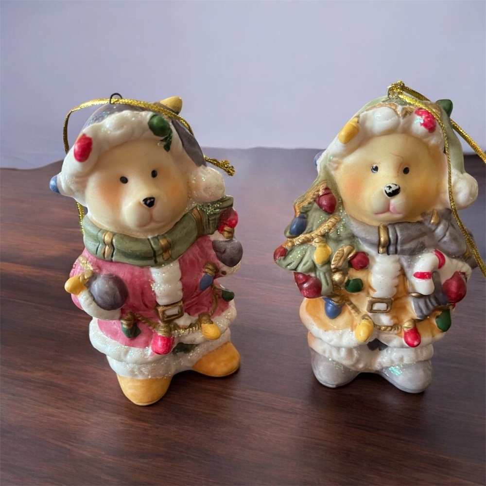 Vintage 80’s | Holiday Teddy Bears Tree Ornaments Set of 2